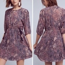 ANTHOPOLOGIE Floreat Zarrah Blue Python Print Tassle Side Tie Mini Dress XS