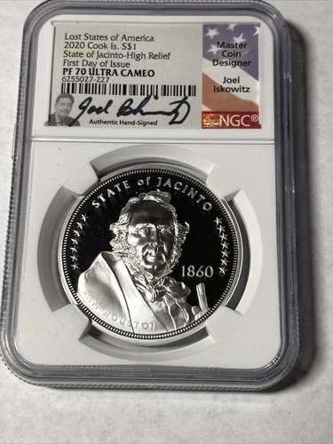 2020 $1 Cook Islands 1oz Silver Lost States Jacinto NGC PF70 UCAM FDOI Iskowitz