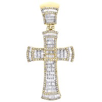 "10K Gelbgold Rund & Baguette Diamant Fancy KreuzanhäNger 1.85 \" Charm 1.27 Karat"