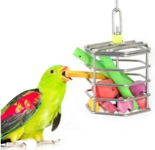Parrot Foraging Chew Toy Cage – Stainless Steel Hanging Bird Feeder with Beads