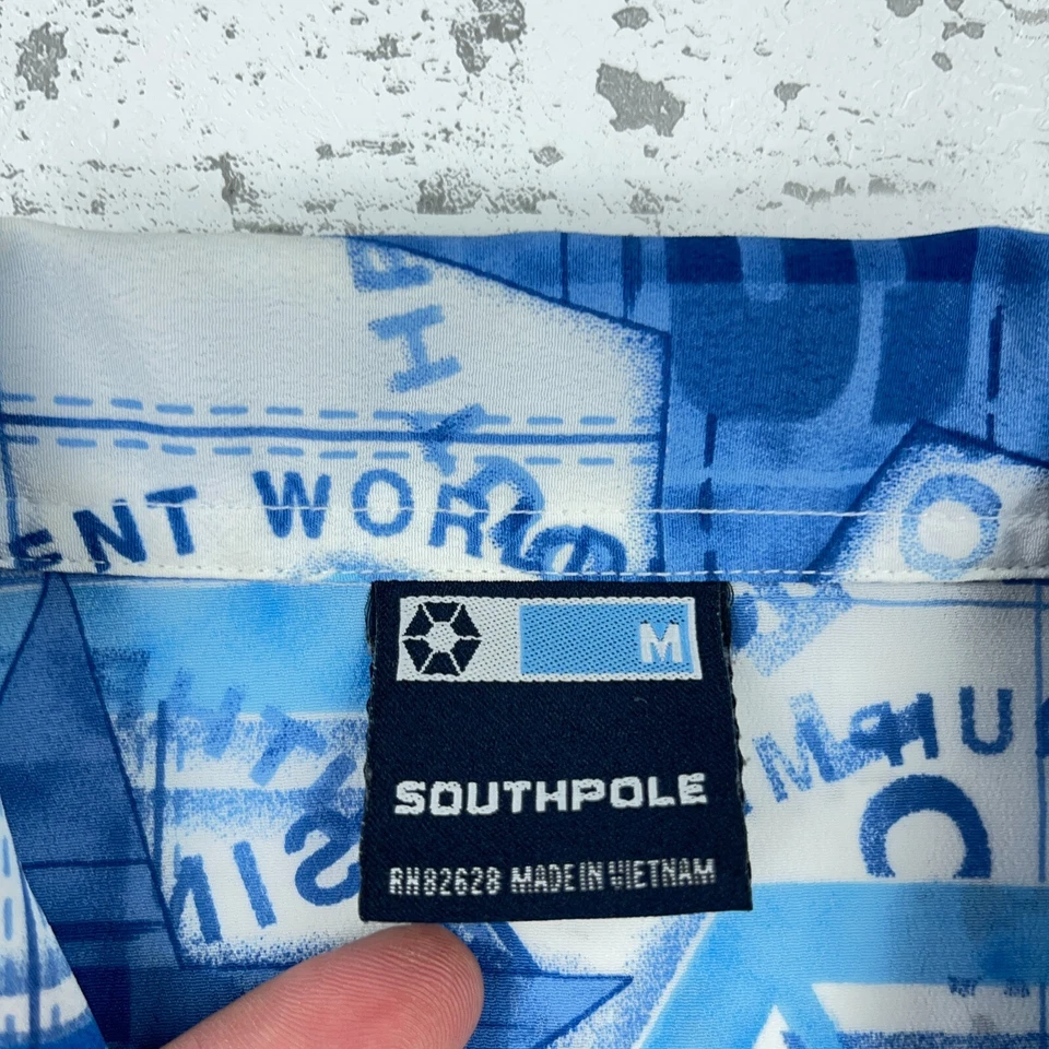Vintage South Pole Shirt Men Medium Blue Button Up Y2K 2000s All Over AOP - Image 4 of 4