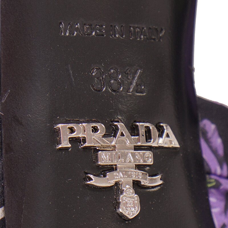sz 38.5 NEW $750 PRADA Black PURPLE POPPY FLORAL Kitten