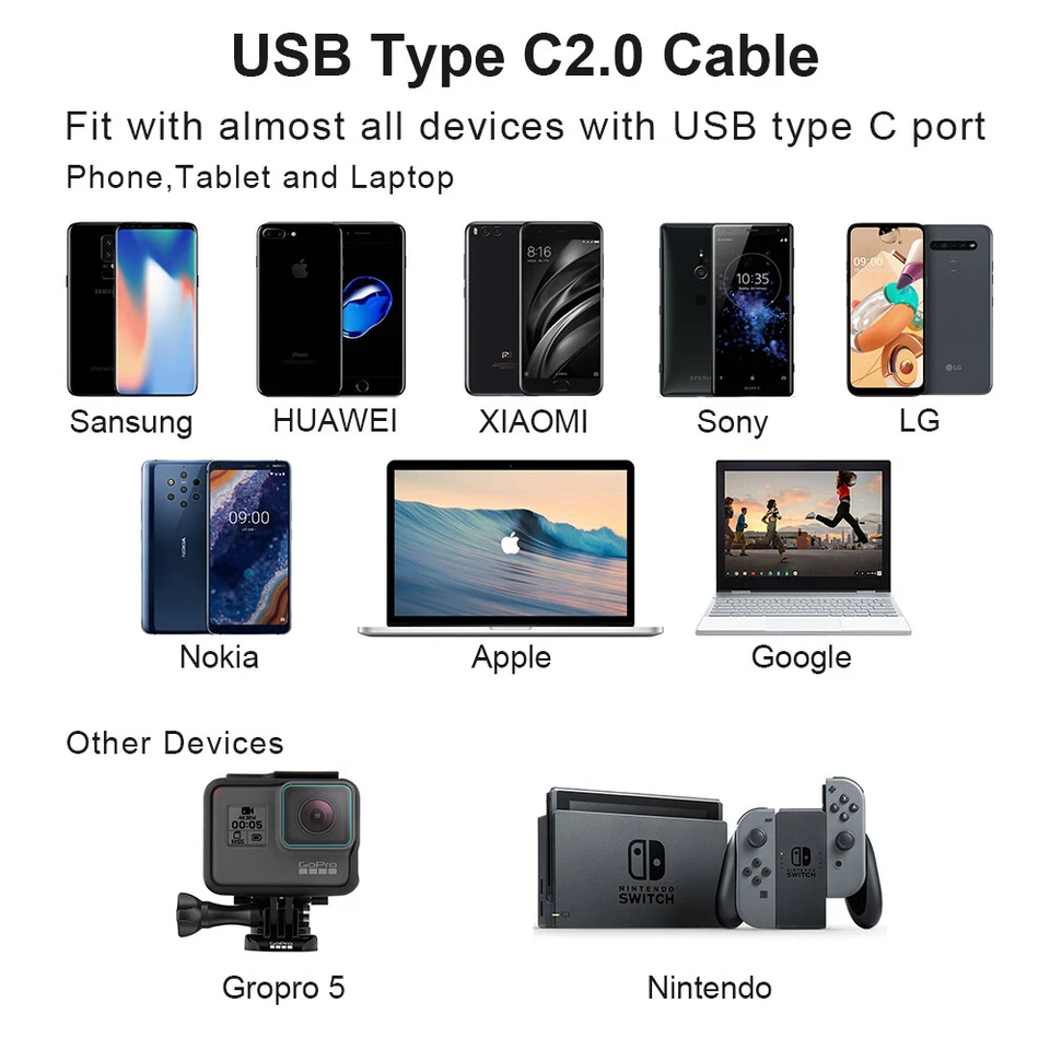 EMK USB Type C Cable Fast USB-C Charger Data Cord Right Angle For Huawei MacBook - Image 2 of 4