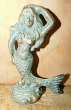 2 Cast Iron NAUTICAL MERMAID Doorstop Garden Statue Home Decor Book End Beach