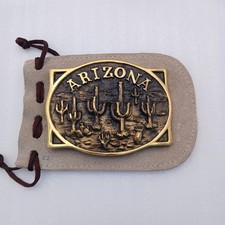 1982 State of Arizona Belt Buckle Saguaro Cactus Heavy Brass Heritage Mint Vtg