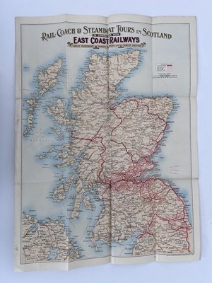 East Coast Railways Map Scotland Rail Coach Steamboat Tours W&A.K Johnston 1910s