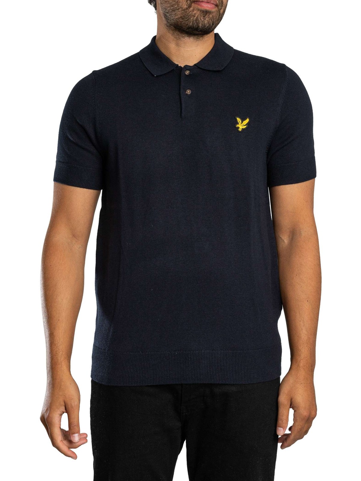 Lyle & Scott Knitted Polo Shirt, Dark Navy - XXL