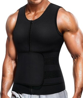 men s neoprene zip front sauna workout posture vest M with waist trainer belt S