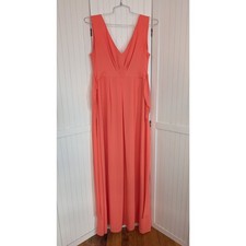 BCBGMaxAzria Coral Maxi Dress 10 Sleeveless V Neck Draped Formal Bridesmaid