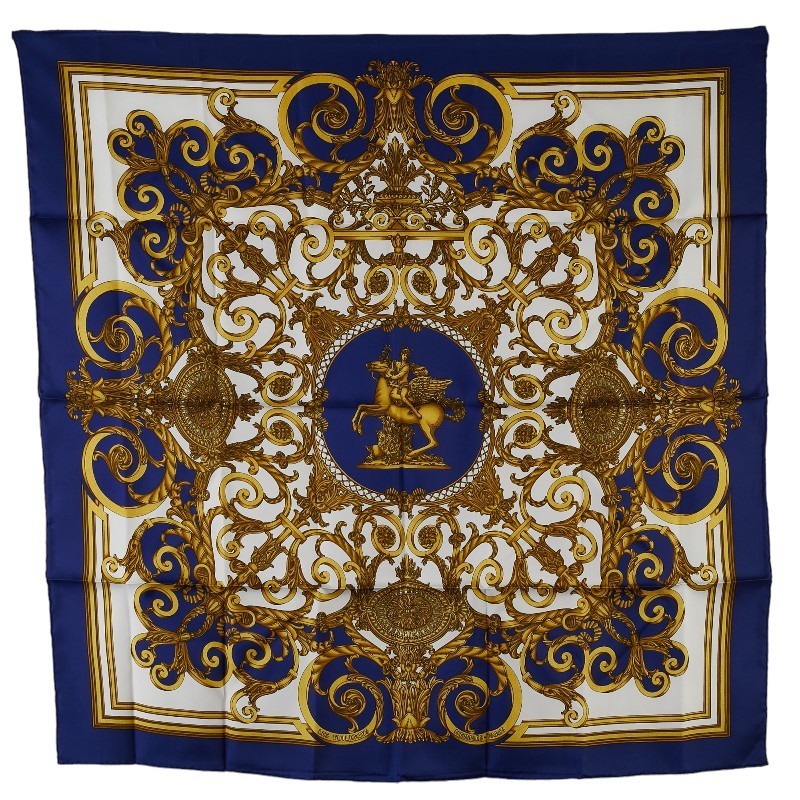 Vintage Hermes Carre 90 Les Tuileries Silk Scarf Blue Multicolor A Rank