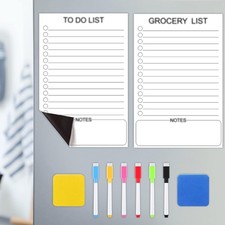 2 Pcs Magnetic Dry Erase List Board for Fridge Set 12"x8" M, Multi
