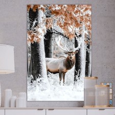 Hirsch Leinwandbild Abstrakt Farbig Dekoration Reh Landschaft Tiere Natur Schnee