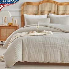 Waffle Weave Duvet Cover Set Microfiber Soft Breathable Zipper Closure New
