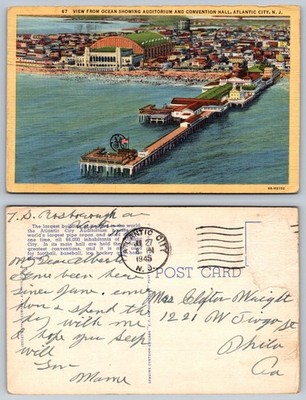1945 Atlantic City NJ Auditorium Convention Hall Steel Pier Linen Postcard