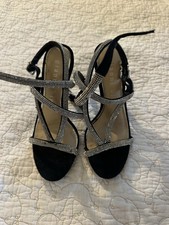 Gianni Bini Women s Black/Silver Rhinestone Strappy Ankle Strap Block US 6.5