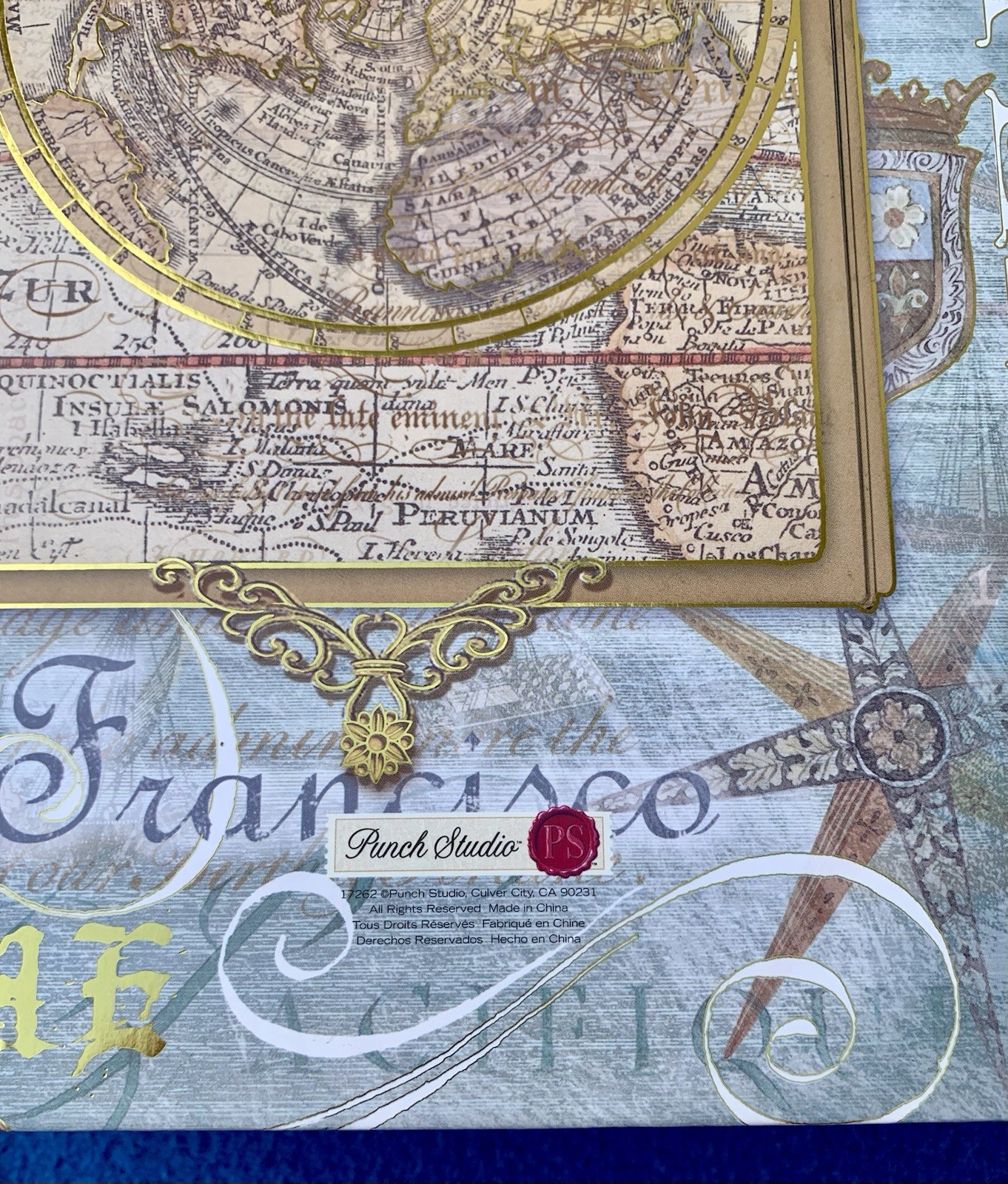 Punch Studio World Atlas Decorative Storage Secret Box Peace 13.5”x 10.5" x 3.5"