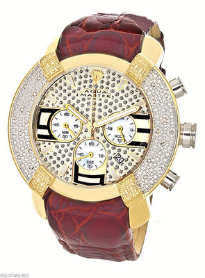 Aqua Master Men's Gold-tone Bezel Burgundy Band Leather Band Watch W#96