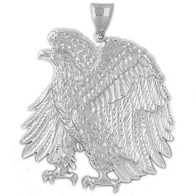 Rhodium Plated 925 Sterling Silver 50MM Proud Eagle Pendant