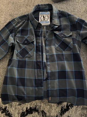 Dixxon The Wrench Plaid Flannel Blue Gray Button-Up Shirt Long Sleeve Medium