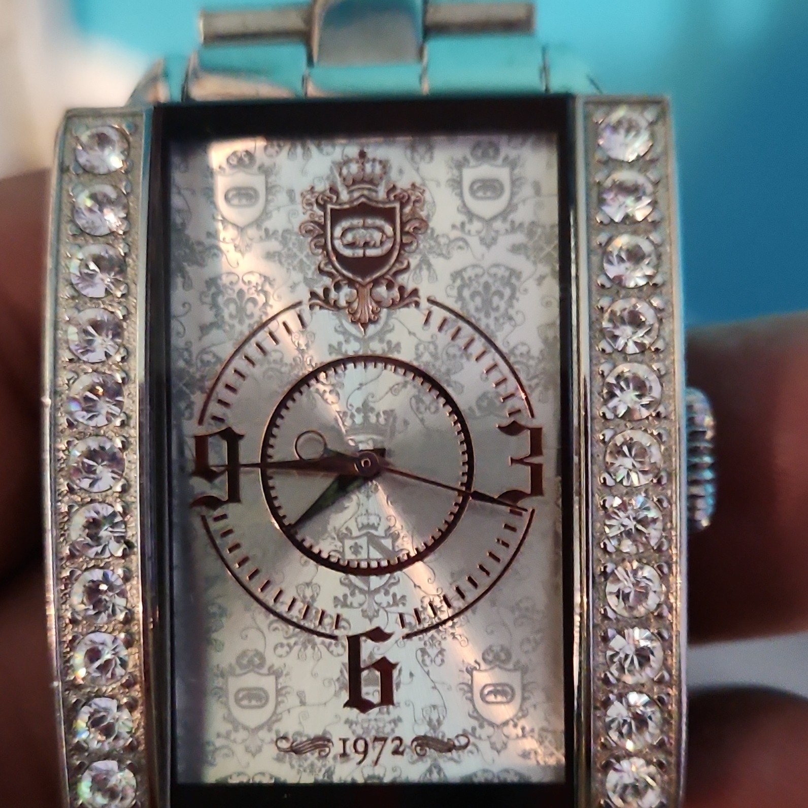 GC 1972 Gemmed Silver Rectangular Analog Wristwat… - image 1