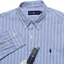 New Ralph Lauren Men  s Medium Button Down Dress Shirt Blue Striped Pony NWT