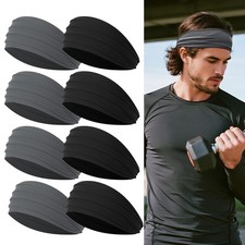 Rheytew 5.5-Inch Wide Men s Sweat Headbands for Long Hair, Black/Grey