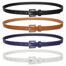 4 Pack Women Skinny Belts for Jeans Dress Ladies Thin Waist Belt with Silver ...