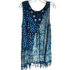 Carole Little Sport Vintage 90s Blue Batik Two Piece Vest and Maxi Skirt Set M