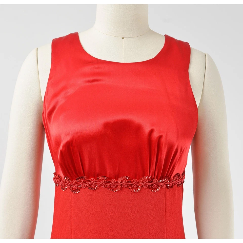 Vestido maxi festa formal vintage anos 90 cetim vermelho império cintura aberta costas XS P  - Imagem 4 de 4