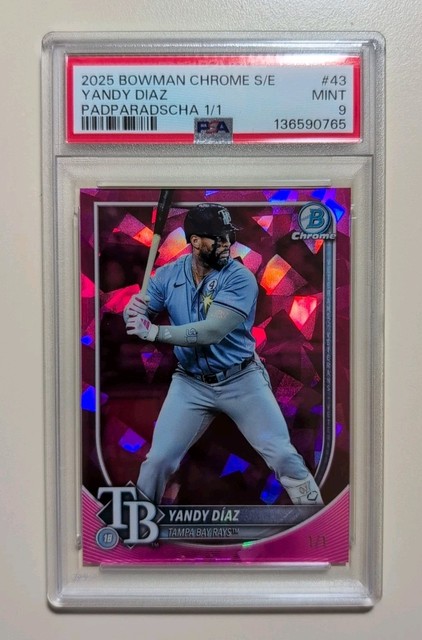 2025 Bowman Chrome Sapphire - Yandy Diaz Padparadscha 1/1 Rays - PSA 9
