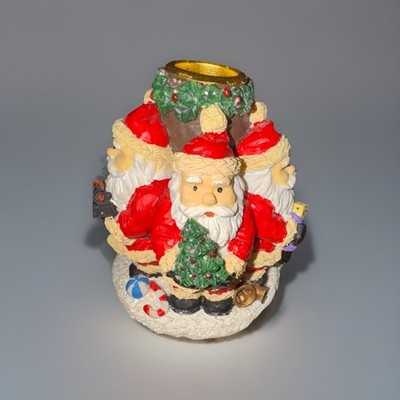 Vtg Santa Toys Christmas Table Candlestick Candle Holder Train Tree Bear Dice