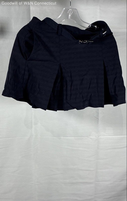 Tory Burch Women's Navy Blue Sublime Logo Script Pleated Mini Skirt Sz 0
