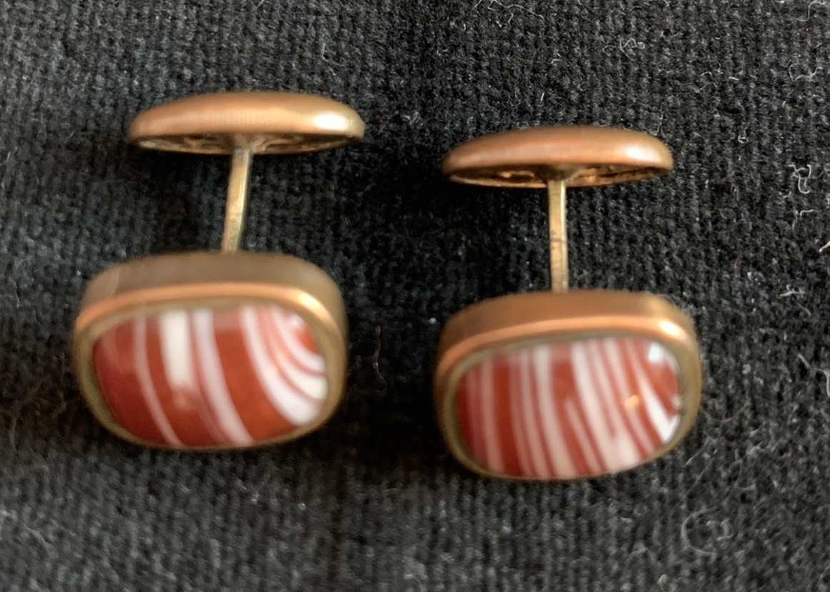 Vintage Pair Cuff Link Button Studs~ Burgundy Wit… - image 1