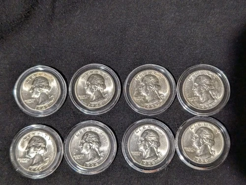 Lot Of 8 90% Uncirculated Silver Washington Quarters | Starts At Melt