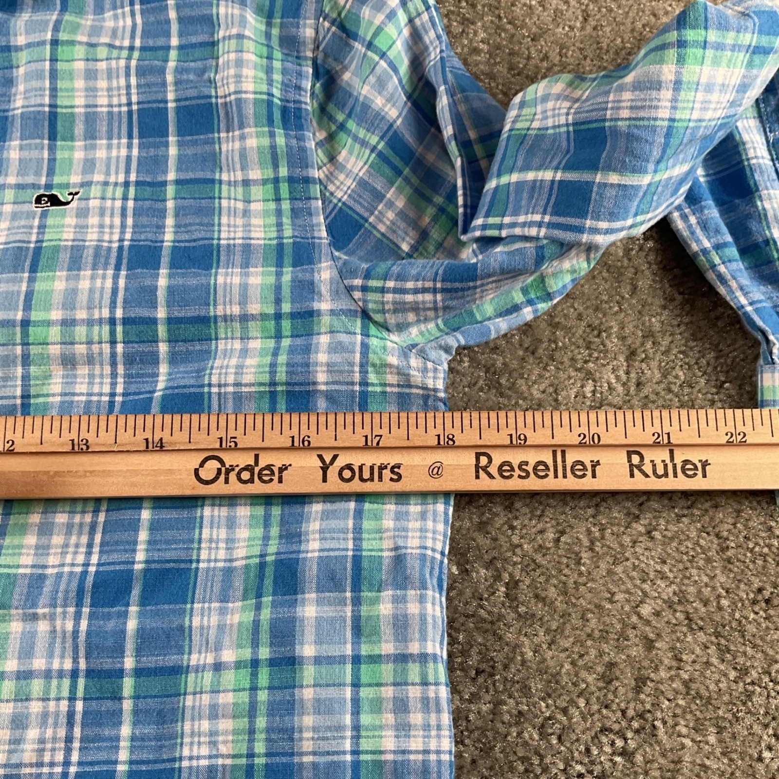 Vineyard Vines Boys Plaid Button Down Shirt Kids Whale Shirt Blue Green image 6