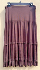 Karen Kane XL Long Brown Jersey Knit Skirt Pleated Tiers Made in USA