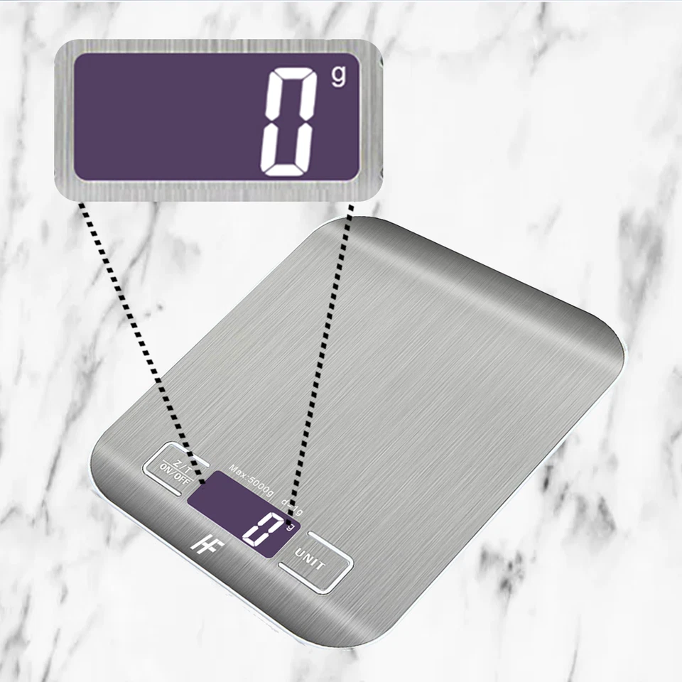 Kitchen Food Scale 5kg/1g Digital Electronic Stainless Steel LCD Backlit Tare - image 3 of 4