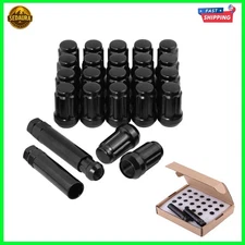 1/2-20 Acorn Lug Nuts Black Set 23 pc 6 Spline Closed End Fit Aftermarket Wheels