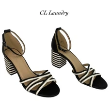 CL by Laundry Black ivory Ankle Strap Chunky Heels NEW Size 9
