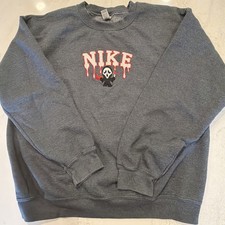Scream Scary Spooky Halloween Embroidered Gray Crewneck Sweatshirt Size L