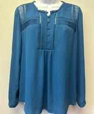 NWT Daniel Rainn Women's Small Stegen Lace Detail Blouse Blue Teal