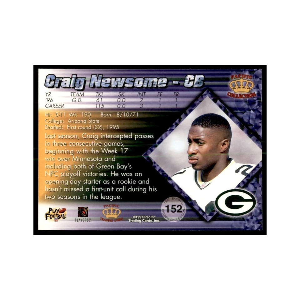 Craig Newsome 1997 Pacific #152 Football Cards Football Card NM - Image 2 of 3