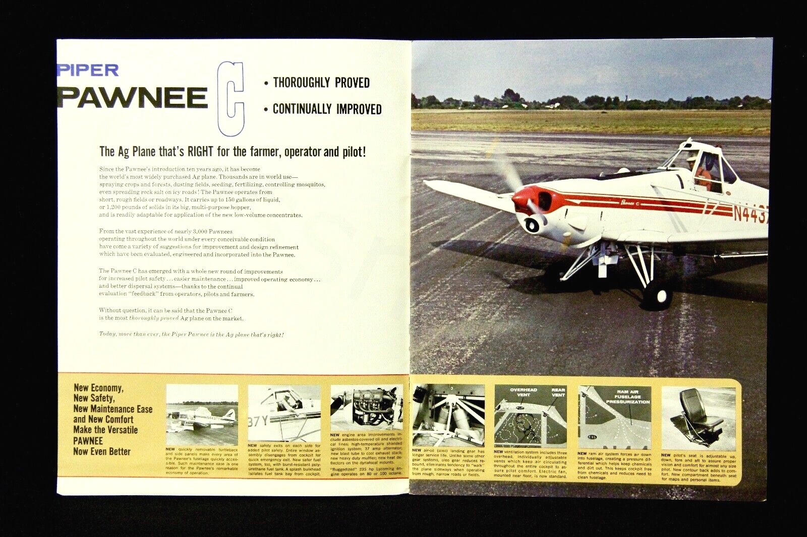 PIPER PAWNEE C Full Color Sales Brochure 6 Pages USA Vintage Right Ag