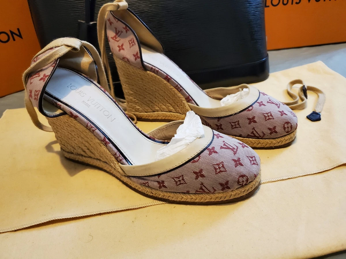 Louis Vuitton Pink Monogram Canvas Starboard Wedge Espadrille size 9