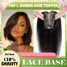 CLEARANCE 100 Remy Human Hair Piece Topper Clip In Silk Lace Free Part Toupee