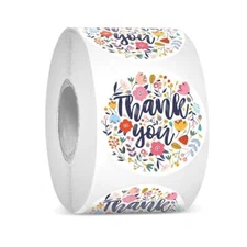 easykart labels 500 Thank You Stickers 1.5" 500 Stickers Multi Color Flowers