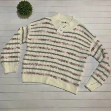 Davi & Dani NWT Pink Silver Cream Metallic Striped Oversized Sweater Size Large