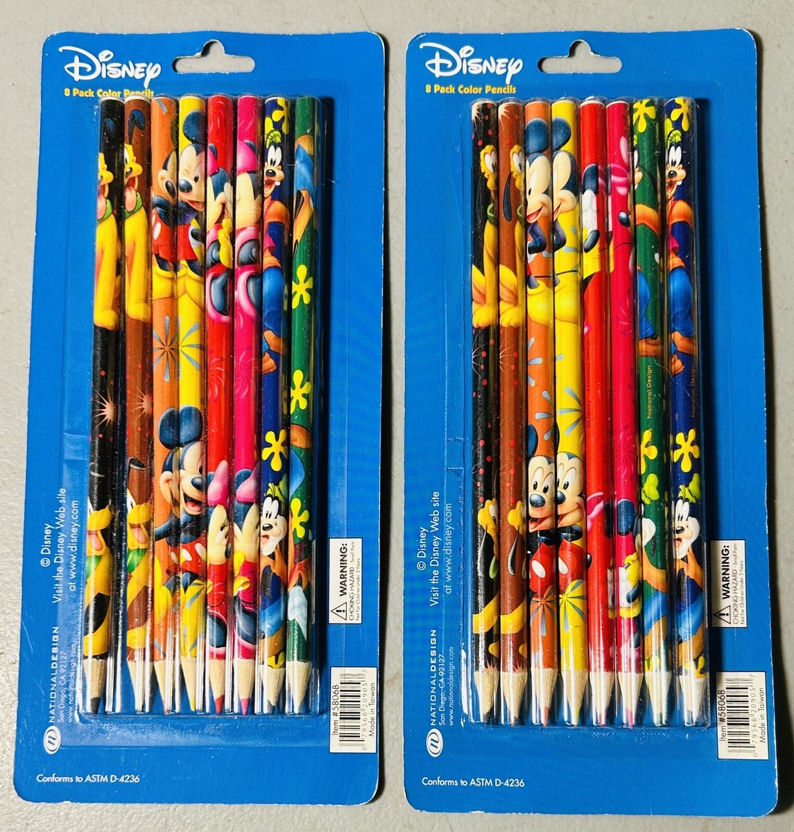 Lot-2 Disney 8-Pack Colored Color Pencils Mickey Mouse & Friends