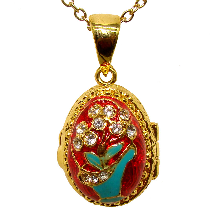 Pendentif Oeuf Fabergé Style Pomme D'Amour - Breloque Porte-photo Vert émail