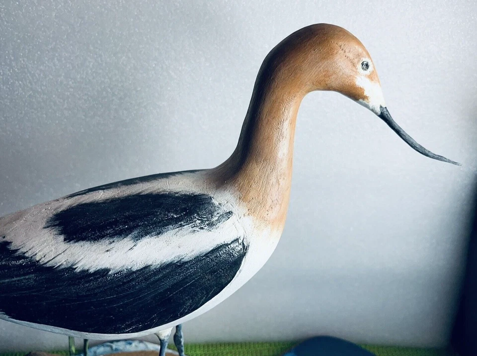 Señuelo G2U American Avocet ShoreBird pintado JP BLANCO 2008 elegante madera tallada decoración Foto 3 de 4
